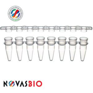Thin Wall Clear 8-Strip PCR Tubes with 8-Strip Caps, Frosted Flat Caps