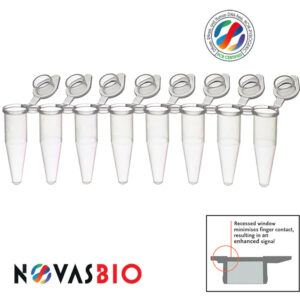 Thin Wall Clear 8-Strip PCR Tubes with Individual Optically Clear Flat Caps, for qPCR, featuring recessed window - 0.2ml PCR 8-Strip Tubes with Individual Caps, Optically Clear with recessed window