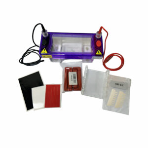 Teaching gel tank to run 1x 7x10cm gel trays, includes: 2x 8-sample combs, casting dams, loading guides and cables.